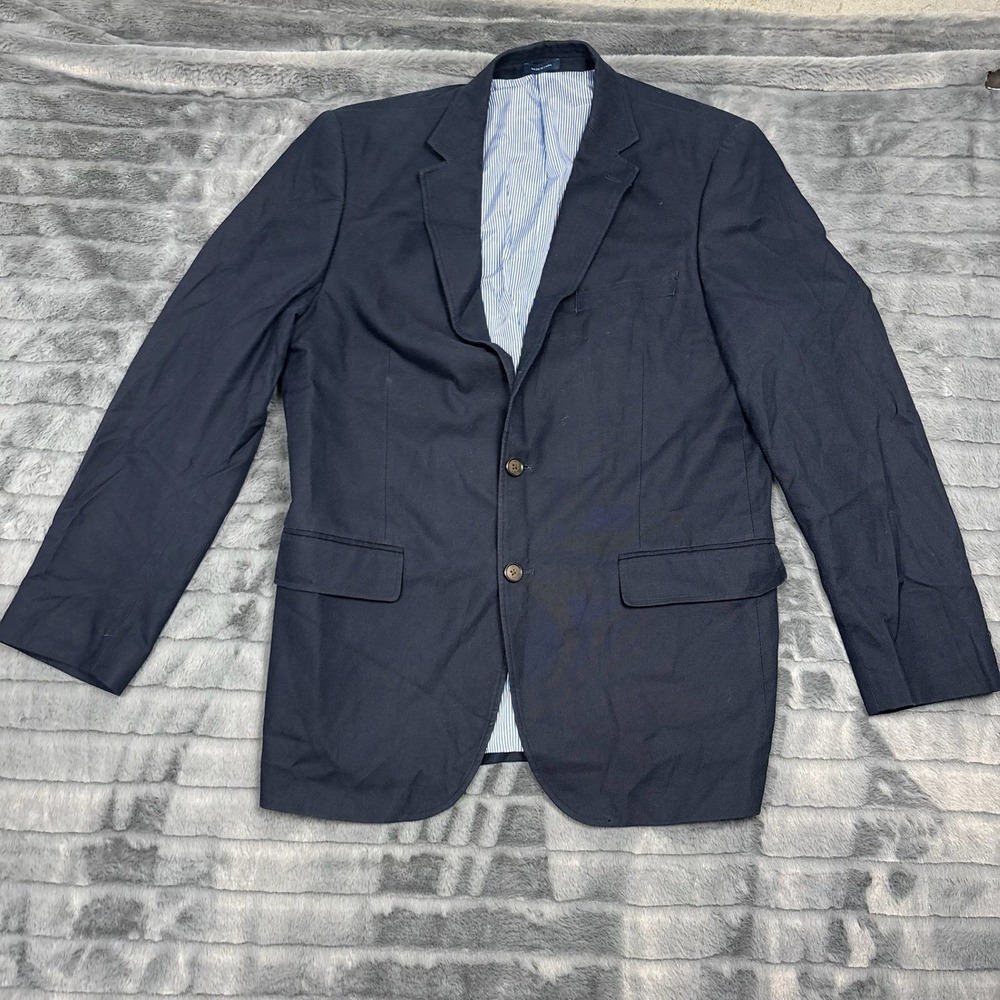 Stafford Signature Mens 40 Reg Classic Fit Sport Coat Navy Blue Cotton Blazer